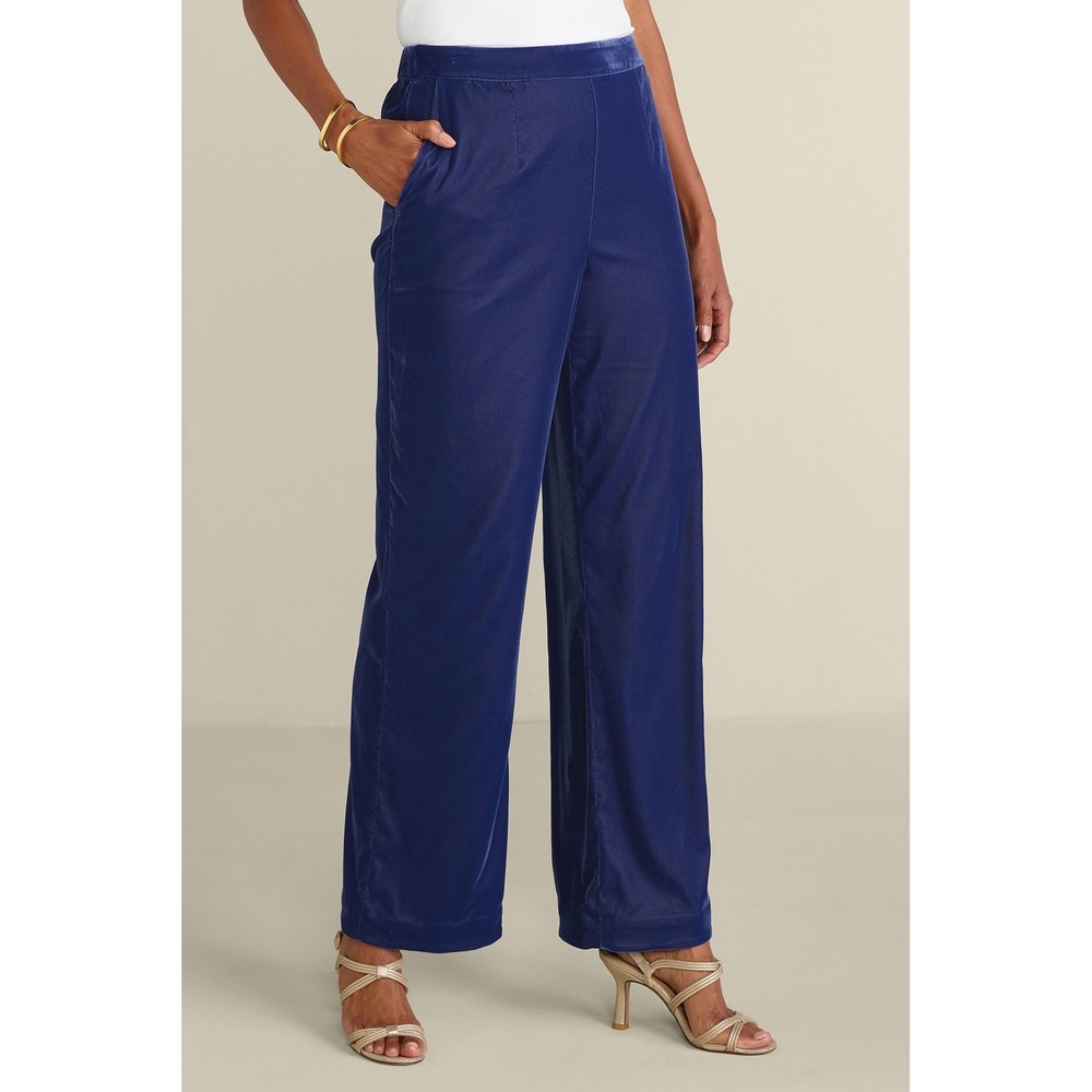 Soft Surroundings Aria Velvet Wide Leg Pants Royal Blue‎ 2FZ90 Womens Medium